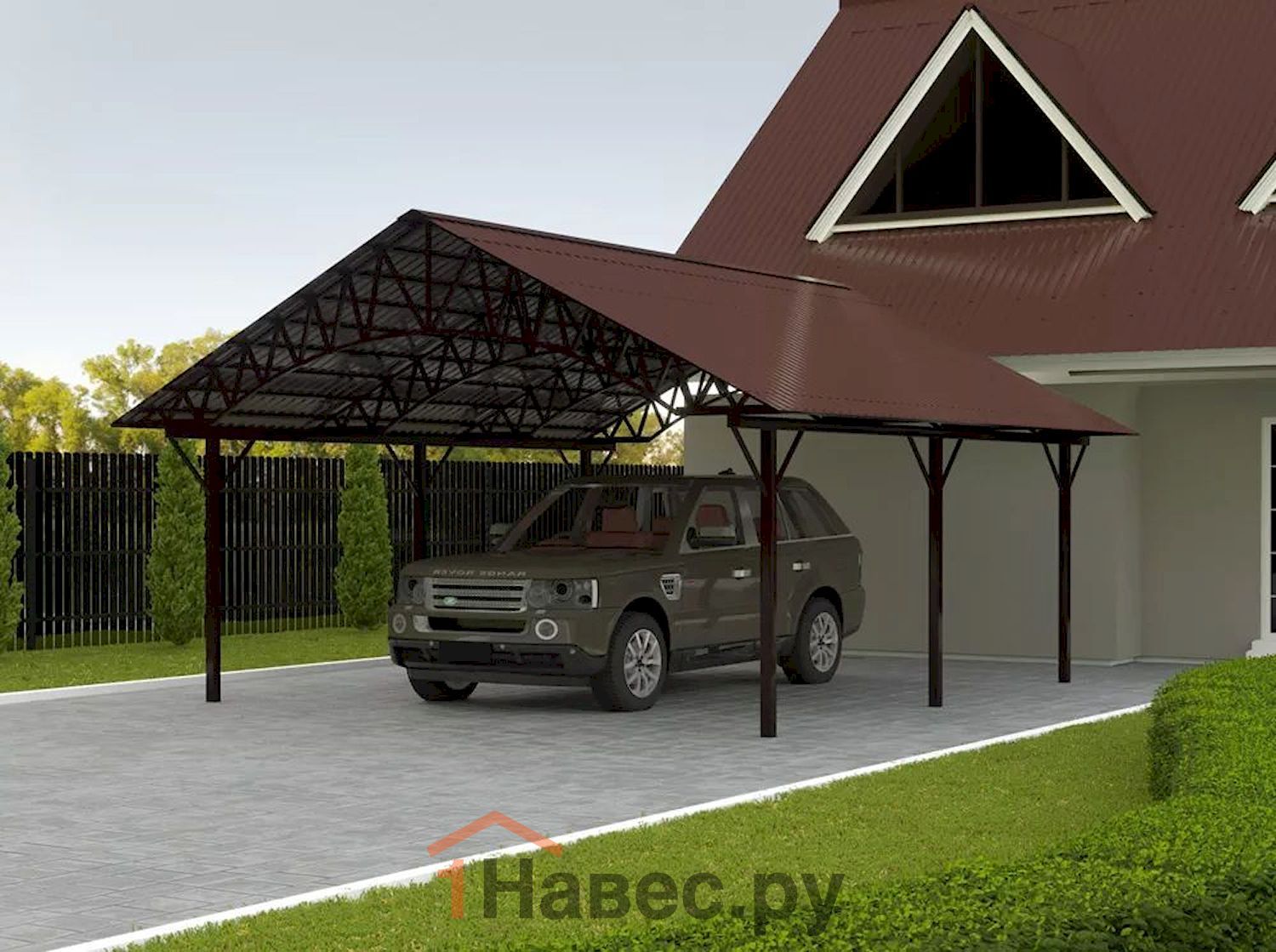 Двускатный навес из профнастила